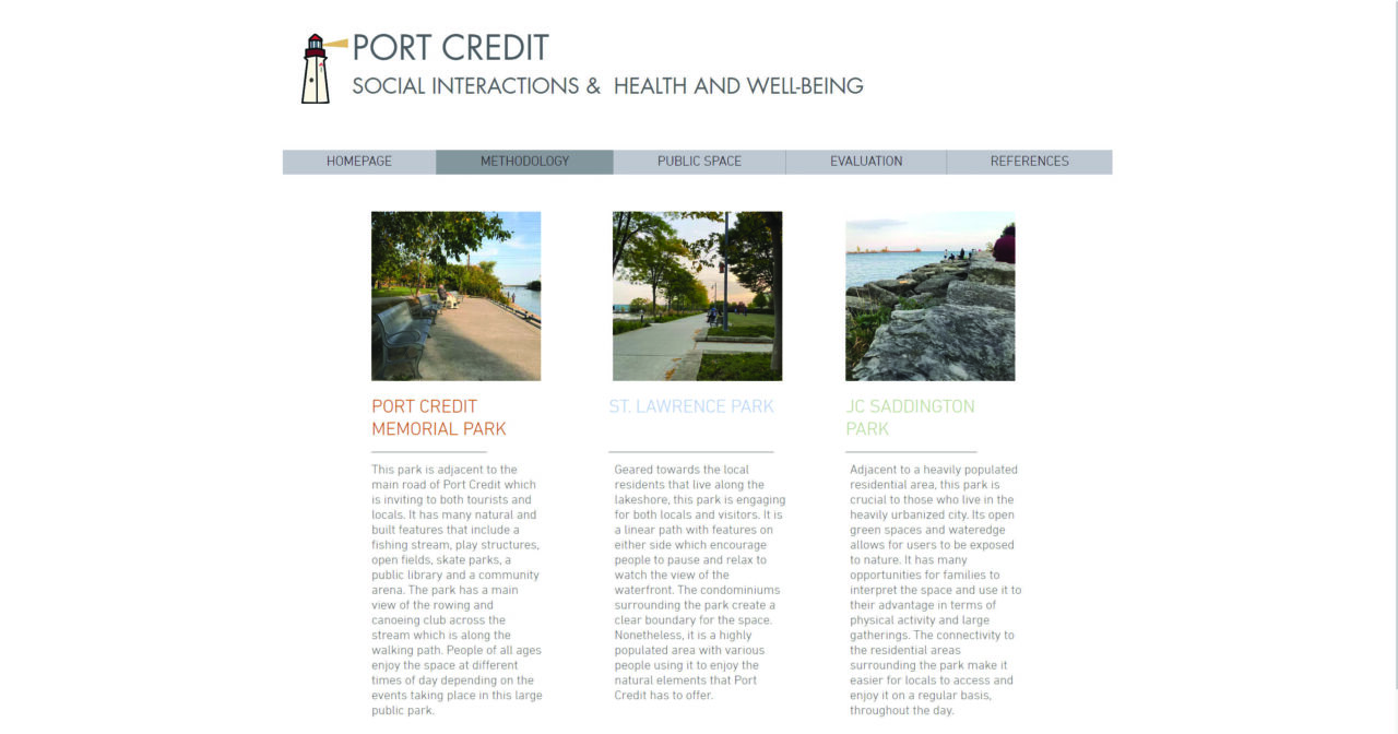 Website screenshot of three park images with text below