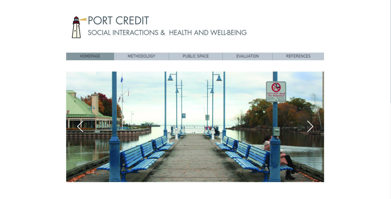 Screenshot of the homepage of a website designed by students with the background image of a pier with benches