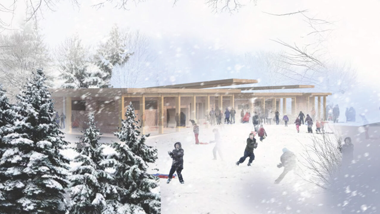 Exterior render in the winter of an early childhood education center