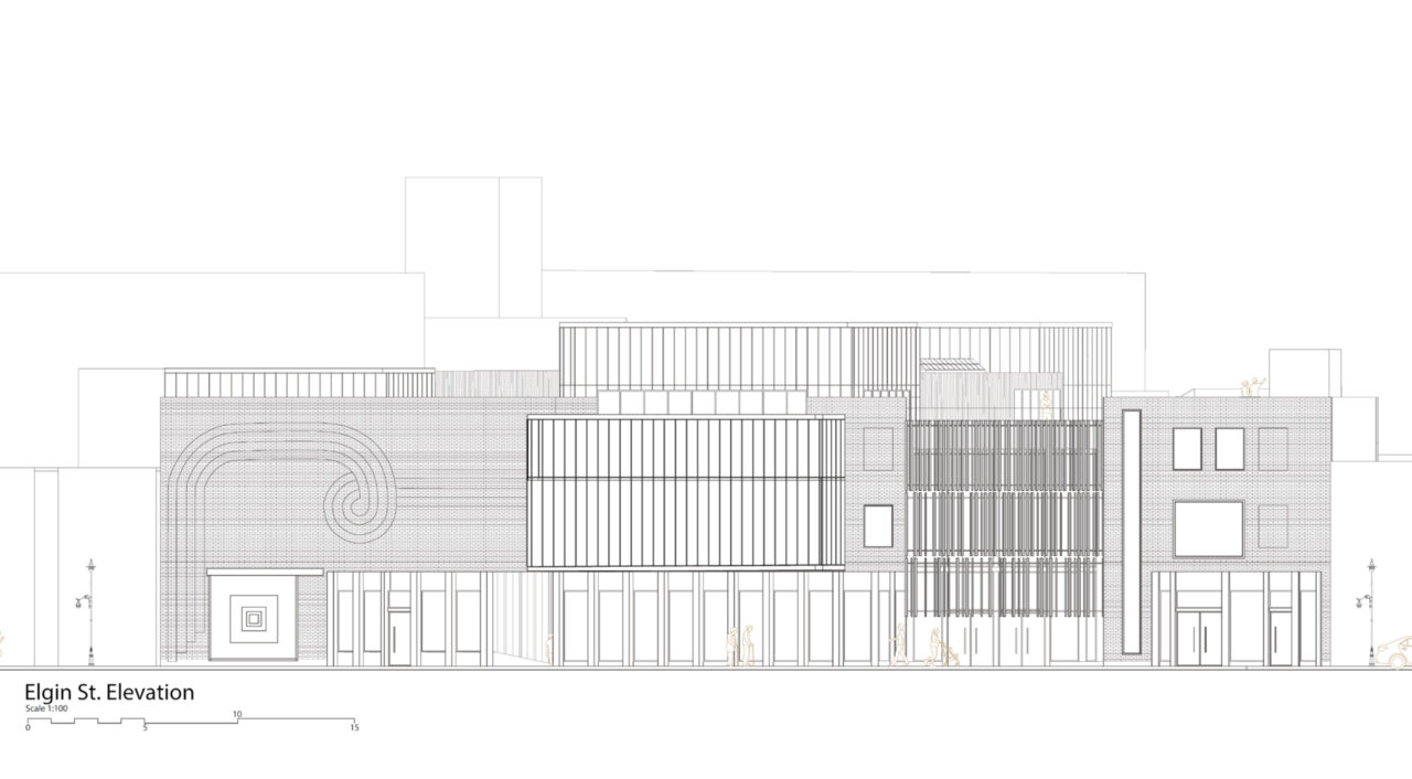 Exterior elevation of a multi storey art gallery building