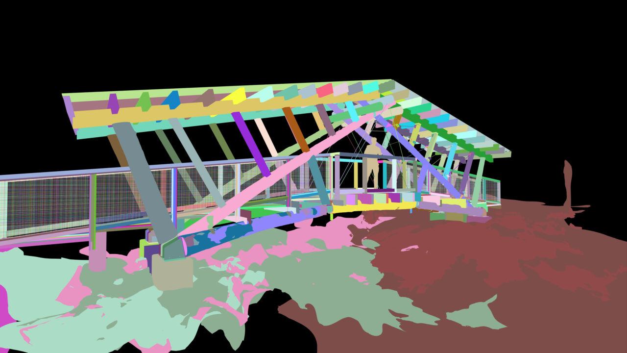 Colourful perspective rendering of bridge design.