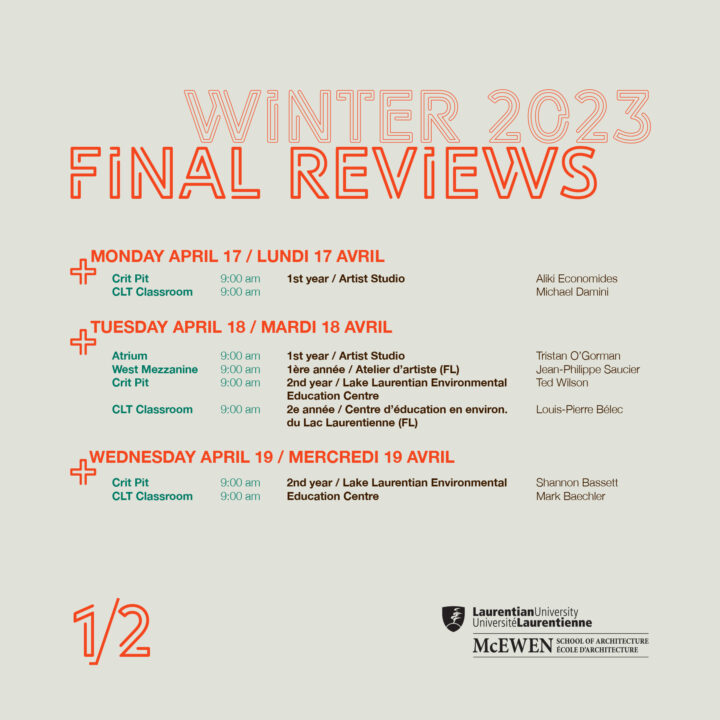Schedule of Winter 2023 Final Reviews 1/2